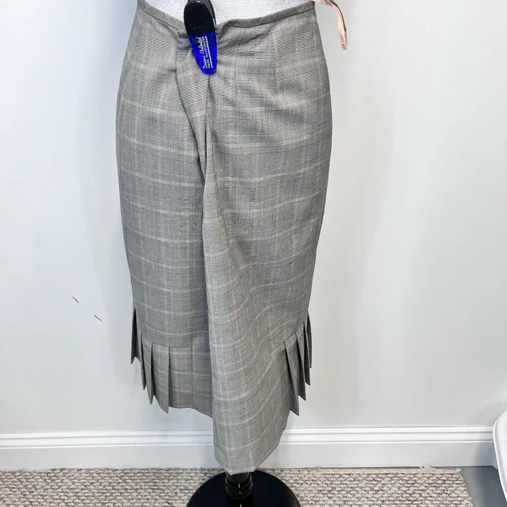 Kasper Skirt size 12 Black Peach Hounds Tooth Plaid Straight Midi Pleats Career